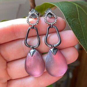 Authentic ALEXIS BITTAR Purple Encrusted Crystal & Lucite Linked Drop Earrings